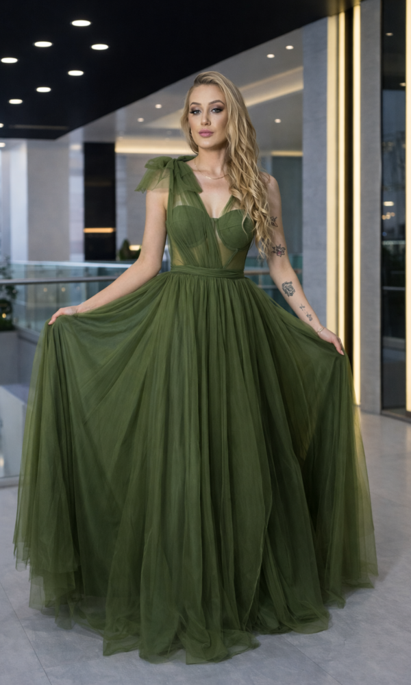 Vestido Corselet Transparência Oliva