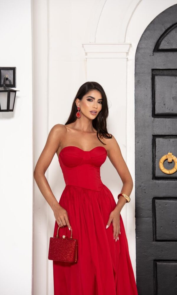 Vestido Coselet Enviesado na Cintura