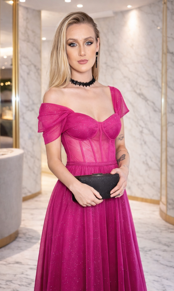 Vestido Coselet Tule Com Gliter